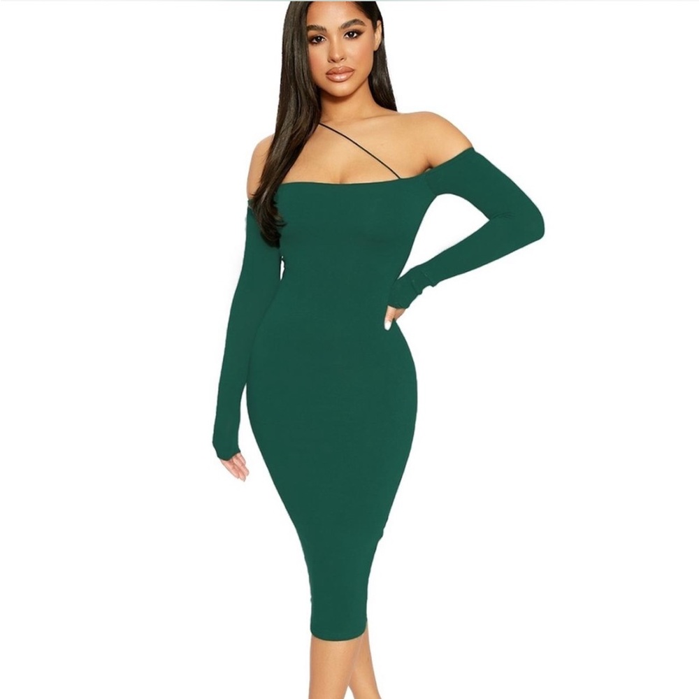 Naked Wardrobe Emerald Green Long Sleeve Bodycon Dress